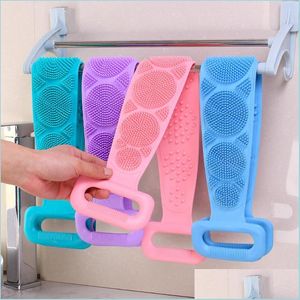 Badverktyg Tillbeh￶r 1 st Sile Body Scrubber Dusch Brush Bath Exfoliating Belt Back Scrub Cleaner Cleaning Strap Badrum Access DHHXJ