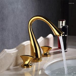 Bathroom Sink Faucets Luxury Gold Brass Holes Handle Faucet Top Quality Copper Cold Water Basin Mixer Tap Chrome ORB Black Gold
