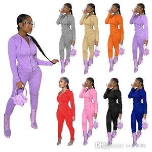 Fall Winter Deisgner Women Tracksuits Two Pieces Set Outfits Slim Sexy Zipper Hooded Long Sleeve Cardigan Pants Sweatsuits