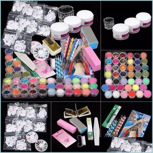 Nail Manicure Set Wholesale New Arrival 37 Professional Acrylic Glitter Color Powder French Nail Art Deco Tips Set For Women Beauty Dhmel