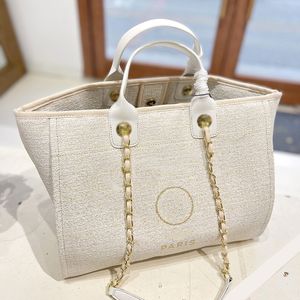 Womens Classic Canvas Beach Shopping Bags Deauville Clutch With Chain Gold/Silver Matelasse Chain Shoulder Luggage Large Capacity Top Handle Totes 37X29CM