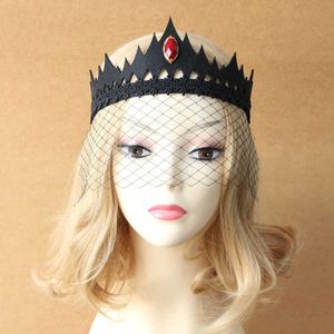 Schwarze Königin Haarzubehör Krone mit Schleier Maskerade Gothic Prinzessin Halbgefühle Nettode Masken Halloween Stirnband für Erwachsene