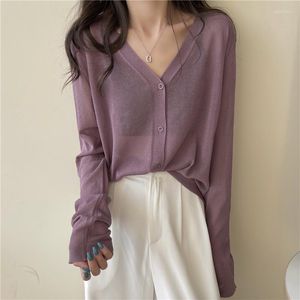 Women's Jackets Long Sleeved Knitted Top Thin Sunscreen Cardigan 2022 Summer Fashion Women's Wear Solid Versatile Casual Blouse Harajuku