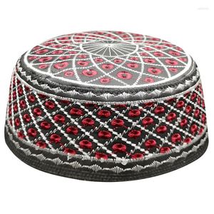 Abbigliamento etnico India Rosso Nero Kippah Berretti da preghiera musulmani per uomo Cappelli Yarmulke Chapeau ebraico Musulman Bonnet arabo