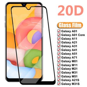 Curved Edge Full Cover Screen Protector för Samsung Galaxy S20 S21 Ultra A51 A71 A31 A10 A20 A50 A70 A11 A01 A20E Tempererad glasskyddsfilm