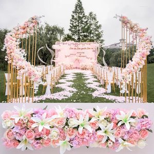 Flores decorativas 1m Casamento Estrada de luxo citada rosa artificial lírio hidrangea Diy Porta arqueada Flor Row Telação T Pergunta de Natal