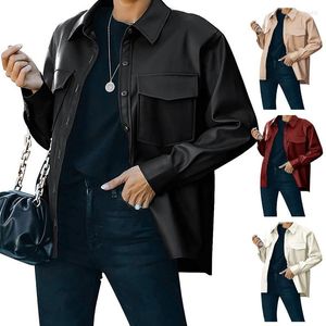 Damen-Leder-Kunstjacke, Damen-Tasche, einreihiger Langarm-Blazer, Streetwear, PU-Jacken