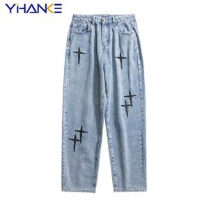 Mäns jeans broderade jeans Men Y2K raka byxor Autumn New Korean Fashion High Street Hip-Hop Style Loose Wide-Benbyxor Trend T221102