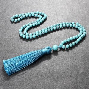 Pendant Necklaces Vintage 108 Mala Beads Men Charms Blue Stone Prayer Handmade Rosary Tassel Fashion Necklace Women Yoga Jewelry