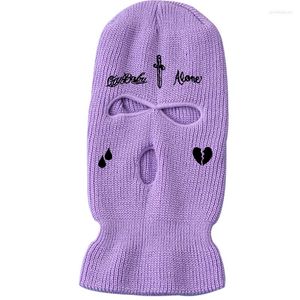 Basker m￤n och kvinnor 3-h￥ls stickad hatt skidmask vinter varm full ansikte omslag taktiska balaclava hattar fest roliga broderier hj￤lmar