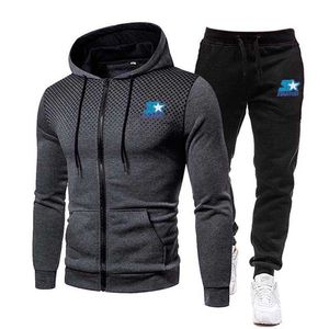 Autumn Winter Brand Men Starter Novo capuz impresso Conjunto de lã Zip Sorto de moletom casual Sportswear Y2211