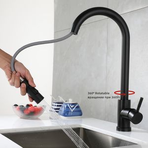 Kitchen Faucets Black Faucet Two Function Single Handle Pull Out Mixer and Cold Water Tap Deck Mounted Stream Sprayer Head 221103