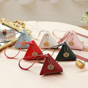 Bolsa de triângulo de couro embrulhada para presente bolsas de embalagem de doces chineses