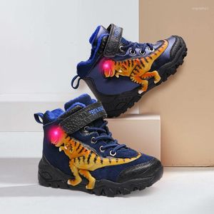 Sapatos atléticos Dinosóis Sport Kids Snow Light Up Fleece Warm Beby menino tênis Tênis de quadril Treinadores de garotos de inverno