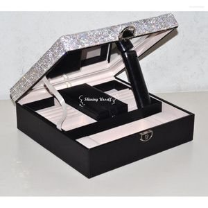 Jewelry Pouches Small Box Glass Cover Ring Watch Storage Earring Display Case