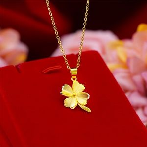 Colliers de pendentif Pure K Yellow Gold Pendants Collier Simple Mini Grass Pendant Real K Gold Chain for Women Fine Jewelry Christmas Gift