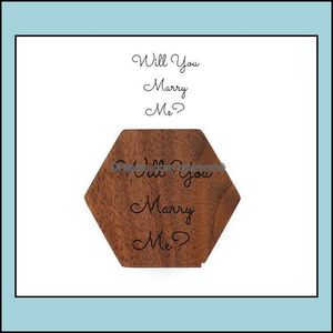 Caixas de jóias caixas de jóias embalagem exibir caixa de anel de madeira em branco Walnut Wooden You Mary Me Me Wedding Rings Jewellery Delive Otnbz