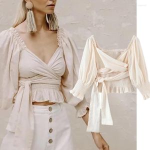 Damenblusen JennyDave 2022 Mode Sexy schulterfreies Strandhemd Frankreich-Stil Indie Folk Vintage Boho überlappende elegante Bluse