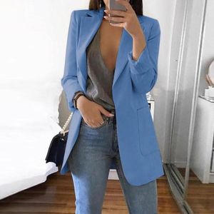 Women's Suits 2022 Spring Blazer Women Coat Loose Jacket Solid Blue Casual Blazers Woman Fashion Ol Formal Elegant Female Coats Office Lady