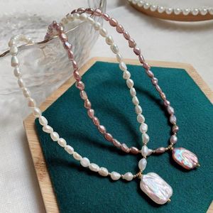 Collane con ciondolo Piccola collana di perle d'acqua dolce naturali barocche per le donne Rettangolo irregolare Fascino quadrato Pendolo Girocollo Matrimonio