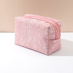 Rosa Spitze Make-up Tasche Organizer Frauen Mädchen Luxus Reise Kosmetik Taschen Kleine Kulturbeutel Dame Tragbare Schönheit Fall