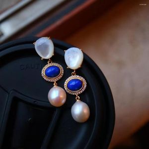 Kolczyki Dangle 925 srebrna perła dla kobiet Kobieta długa kamień naturalny lapis lazuli prezent ślubny biżuteria