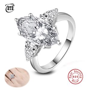 Anel de solitário 925 prata esterlina 4ct marquise 8x16mm anéis de noivado de diamante de luxo para mulheres casamentos jóias finas por atacado 221103