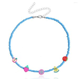 Girocollo Collane di perline di frutta Collana estiva Multicolore Fatta a mano Etnica Argilla morbida Anguria Donna Simpatici collari con perline Kawaii