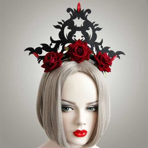 赤いバラの黒いヘッドバンドクラウンゴシックスタイル誇張されたクイーンヘアバンドコスプレパフォーマンスジュエリーのための装飾