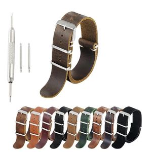 Zulu läderklocka Band Nato Watch Strap High Quality Brown Coffee Calfskin Watchband Armband Wristband mm mm mm mm n