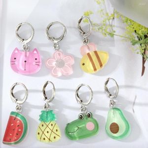 Hoop Earrings 1 Pair Of Small Animal Resin Cute Cartoon Kitten Frog Little Bee Multi-Piece Set Avocado Fruit Plant Jewelry