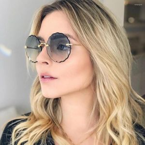 Sunglasses Luxury Round Women 2022 Vintage Brand Designer Rimless Shades Sun Glasses For Female Fashion Rosie Eyewear