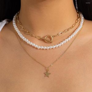 Anhänger Halsketten Lacteo Klassische Mehrschichtige Stern Halskette Für Frauen Schmuck Perlen Choker Schlüsselbein Hals Kette Mädchen Dame Party Zubehör