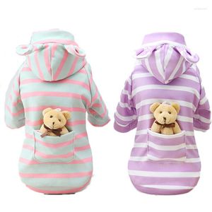 Dog Apparel Striped Clothes With Plush Bear Doll Winter Hoodies Sweater For Small Dogs Cats Pet Chihuahua Clothing Sweatshirts