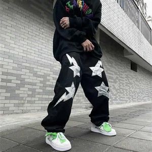 Męskie dżinsy New American High Street Fashion Fashion Streetwear Lightning Patch Haft haft harajuku dżinsy hip -hopowe Men Y2K T221102