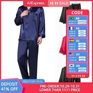 Herren-Nachtwäsche, klassischer Satin-Pyjama für Herren, Langarm-Nachtwäsche, große Größe, Heimservice, Seidensatin-Pyjama-Set, Nachtwäsche, Loungewear, Homewear, T221103