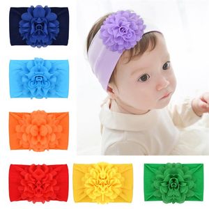 Baby Girls Solid Chiffon Flower Headband Children Toddler Wide Turban Soft Elastic Nylon Headbands Headwear Hair Accessories