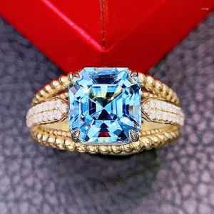 クラスターリングhjyアクアマリンリングファインジュエリーピュア18kゴールドナチュラル3.9ct青い宝石の誕生日プレゼント