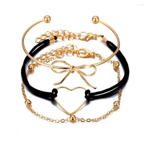 Link Bracelets Fashion Accessories Jewelry And Hollowed Out Love Alloy Bow Knot Set Lady's Metal