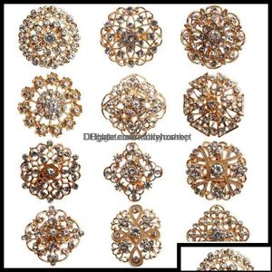 Spille Spille Spille Spille Gioielli 24Pcs Cristallo strass Donna Spilla da sposa in oro per kit bouquet da sposa fai da te Dhcdn Drop Otu2Q