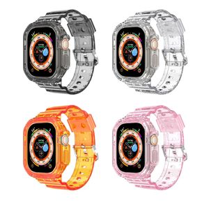 Transparent Strap With Case For Apple Watch Band Ultra 49mm Fashion Watchband Bracelet Correa 2 in 1 Rugged Cases iWatch Ultra 49 Wristband