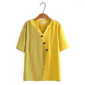 Shirt Plus Size XL-4XL Women's Patchwork Summer S Short Sleeve A-line Striped Tops Casual Large Vintage Top