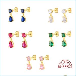 Stud Stud Canner ￶rh￤ngen 925 Sterling Sier Small Piercing Water Drop Rainbow Crystal for Mothers Day Gift Pendientes Delivery Jewelr Dhlzt