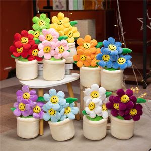 Plush Dolls 30cm Sunflower Flowerpot Decor PP Cotton Stuffed Soft Plant Colorful Smiling Flower Home Decoration Ladies Girls Gift 221104