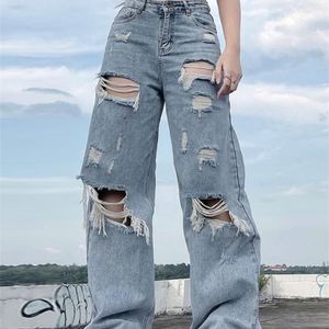 Jeans para mujeres Weiyao Streetwear Straight Pant S Ragado Mid -Mid Wist Lowe Leg y2k Summer Plus Size High Street Jean 221104