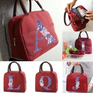 Duffel Bags Lunch Bag Isolated Cooler Kids Food Thermal Canvas Handväskor Kvinnor arbetar förvaring Bento Box Purple Flower Series Tote Packet