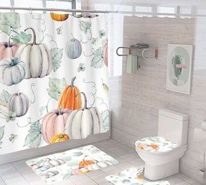 Tende da doccia Zucca Halloween Set Copri tappeto Tappetino da bagno per WC Cuscino da bagno Tappeti antiscivolo per la casa 221104