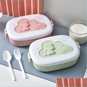 Lunch Boxes Bags Cute Cartoon Lunch Box For Kids Compartments Microwae Plastic Bento Boxes Heatable Children Office Worker Cam Picni Dhnt4