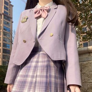 衣類セット女性ドレススーツjkプレッピースタイル高校クラスの女の子の学生ユニフォームショートウエストブレザー服