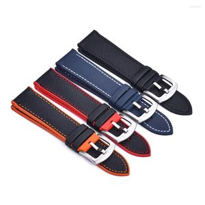 Watch Bands High Quality Genuine Leather Strap 20mm 22mm Black/Red/Orange Military Casual Army Sport FKM Rubber Watchbands Accessories